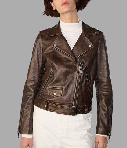 Bryn Distressed Brown Moto Jacket