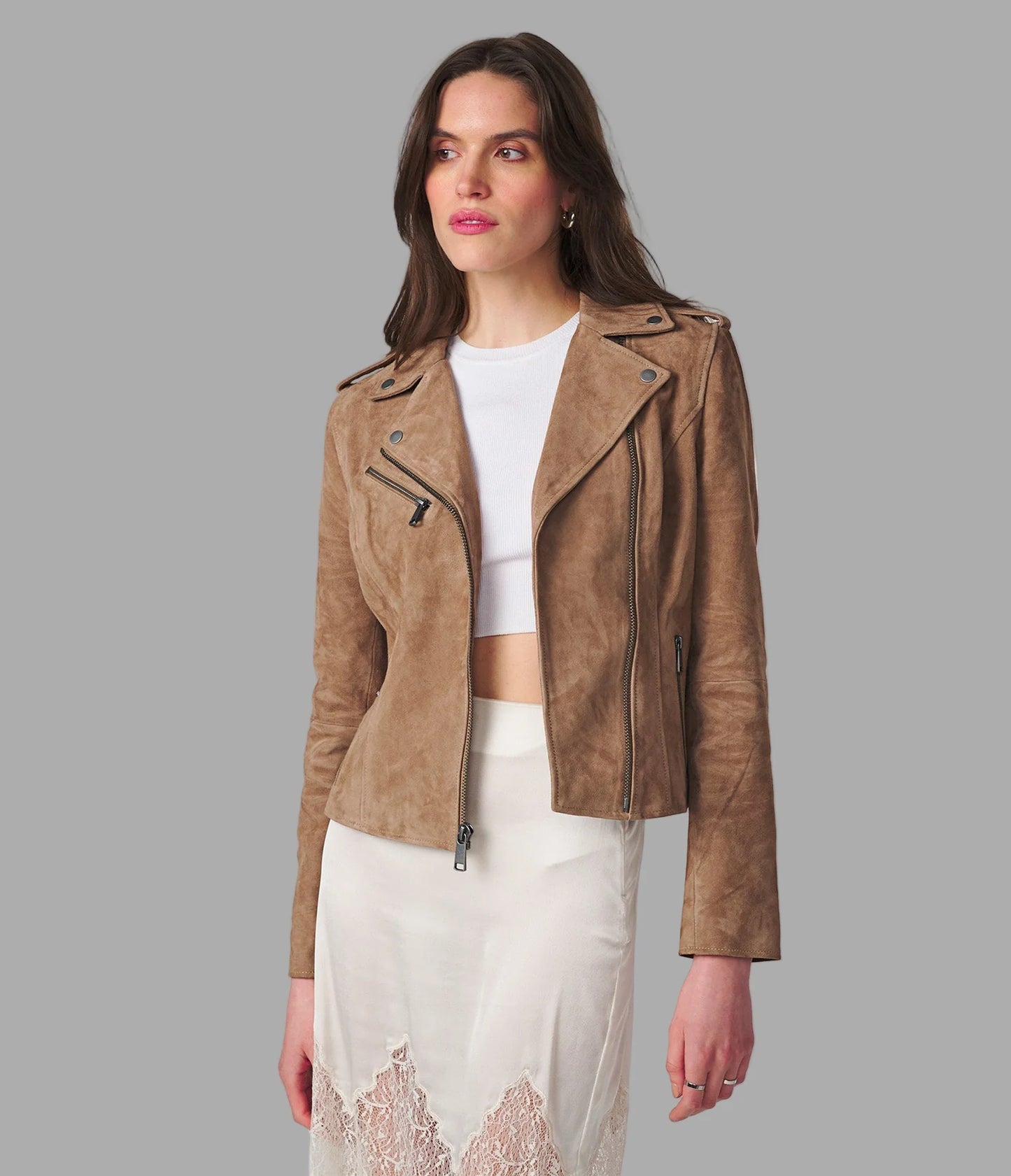 Madeline Suede Quilted Moto Jacket