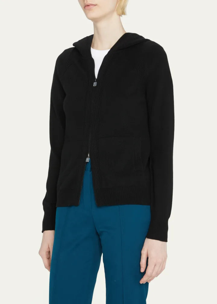 Merano Cashmere Zip-Front Hoodie Sweater