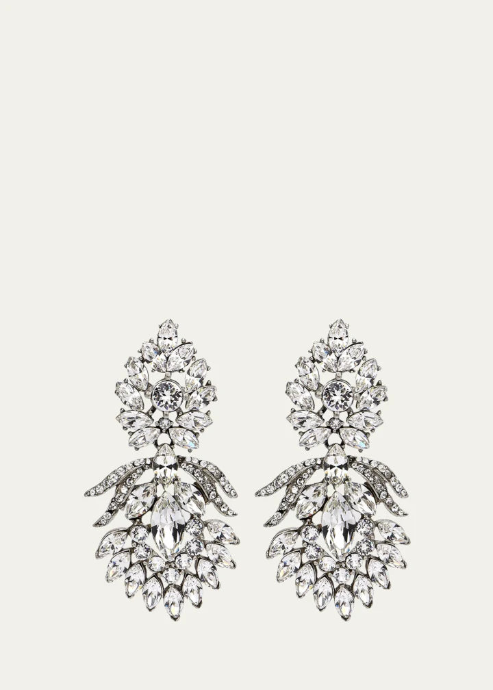 Silver Crystal Peacock Drop Clip-On Earrings