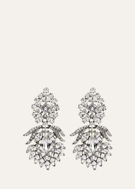 Silver Crystal Peacock Drop Clip-On Earrings