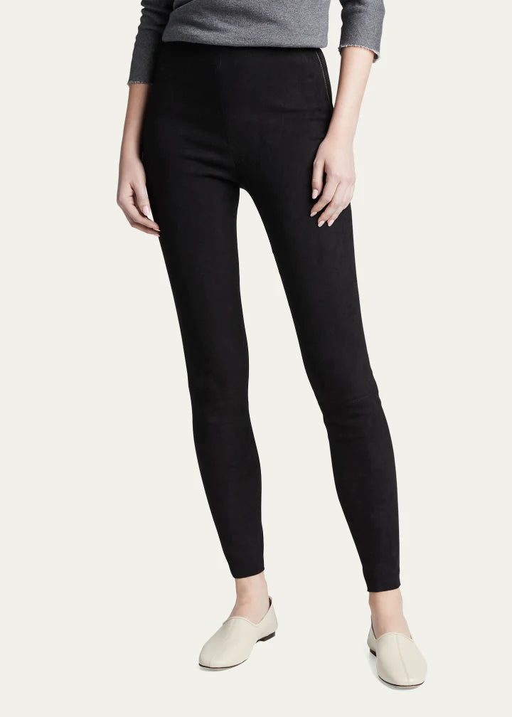 Alice + Olivia Maddox Suede High-Waist Side-Zip Leggings