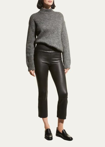 High-Waist Flare-Leg Cropped Leather Leggings