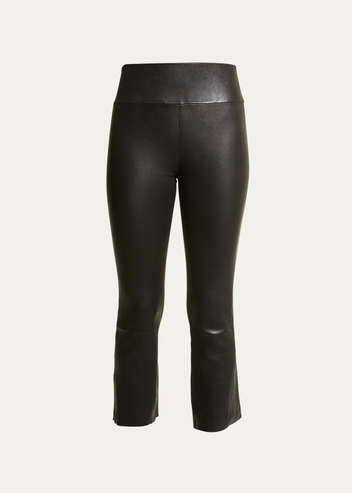 High-Waist Flare-Leg Cropped Leather Leggings