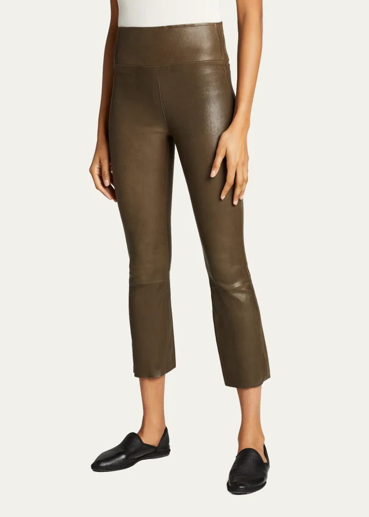 SPRWMN High-Waist Flare-Leg Cropped Leather Leggings