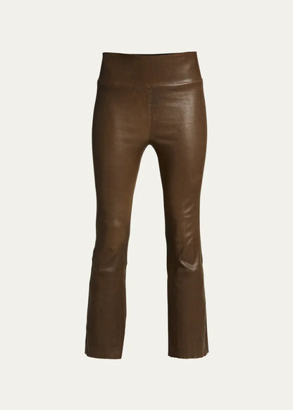 SPRWMN High-Waist Flare-Leg Cropped Leather Leggings