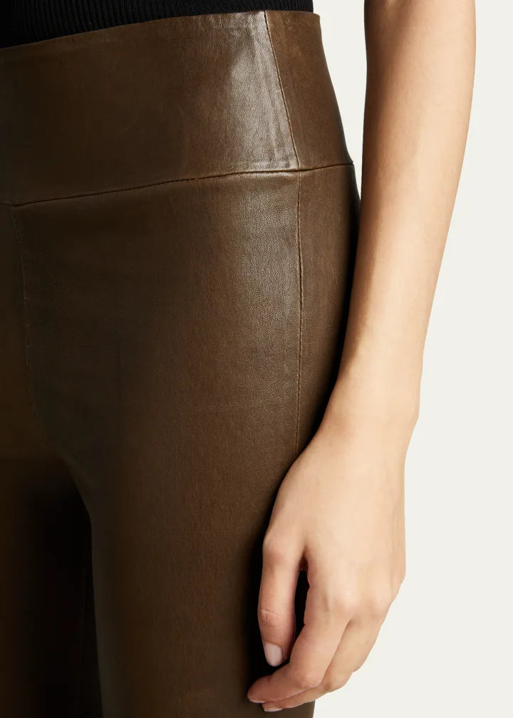 High-Waist Flare-Leg Cropped Leather Leggings