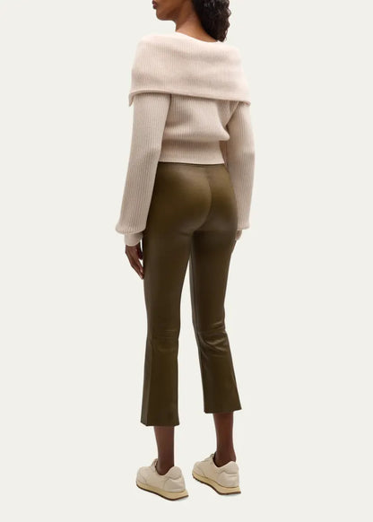 High-Waist Flare-Leg Cropped Leather Leggings