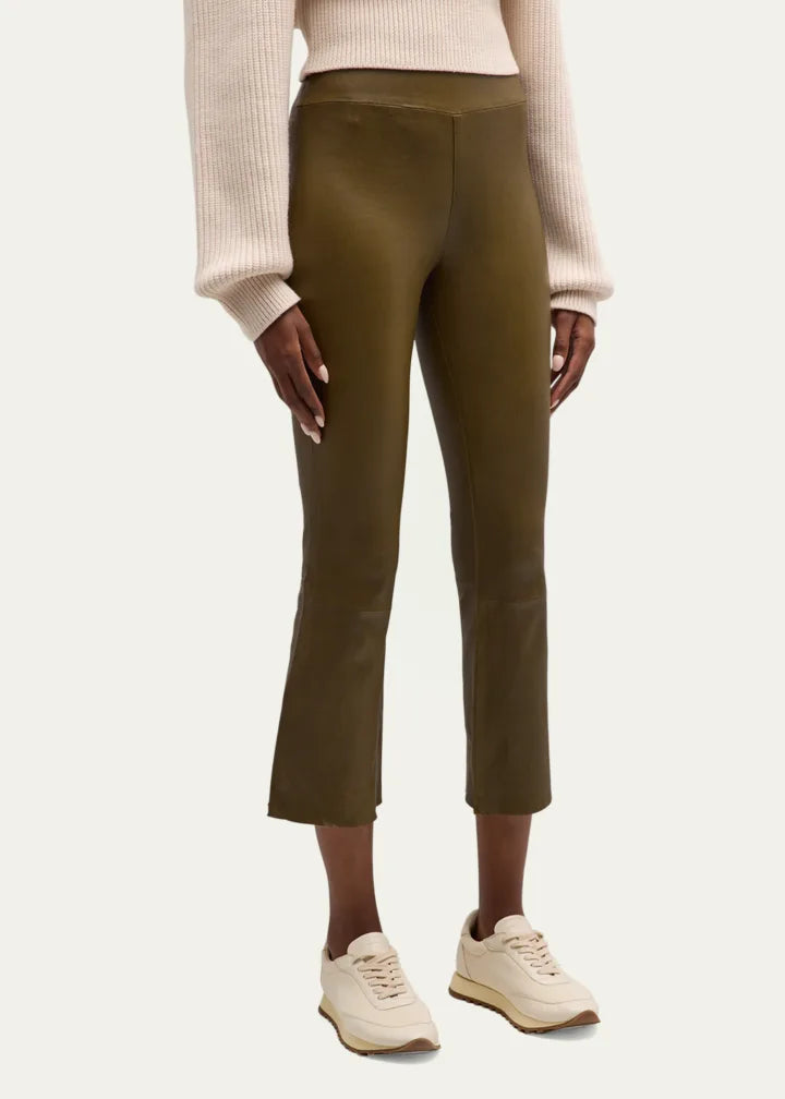 High-Waist Flare-Leg Cropped Leather Leggings