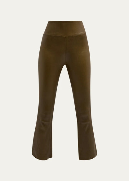 High-Waist Flare-Leg Cropped Leather Leggings