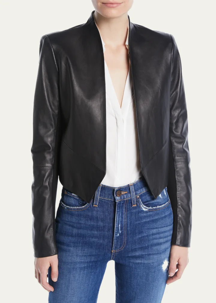 Harvey Draped Open-Front Leather Jacket