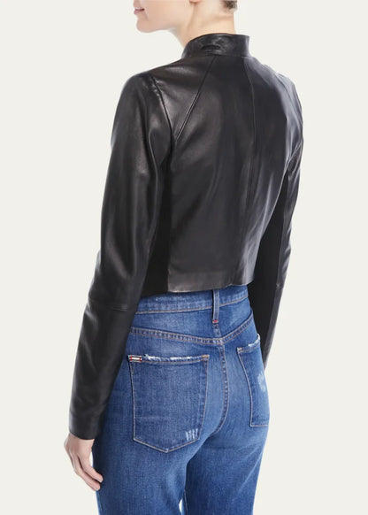 Harvey Draped Open-Front Leather Jacket