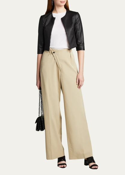 Stretch Leather Zip-Front Cardigan