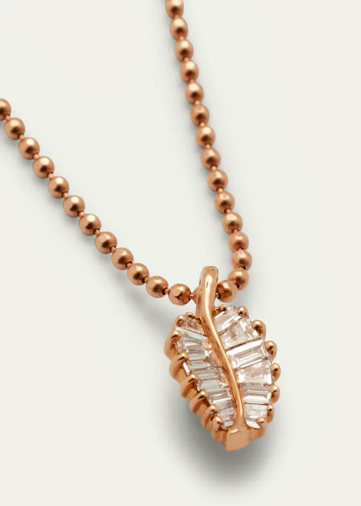 Rose Gold Diamond Baguette Palm Leaf Necklace