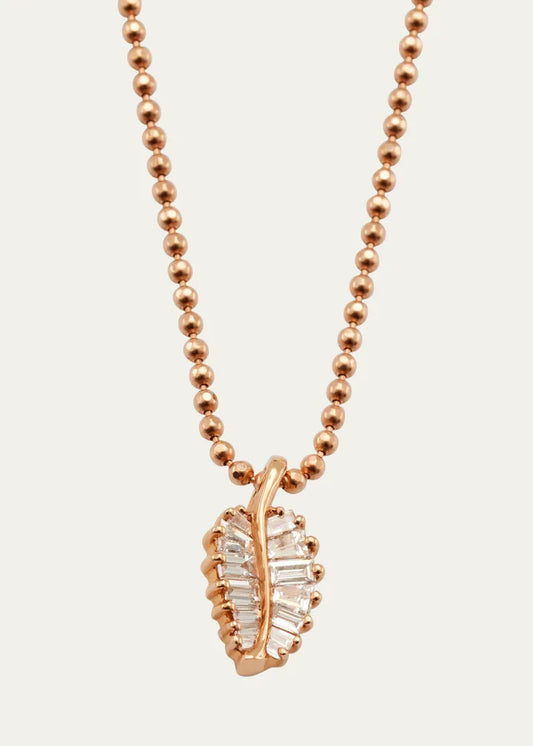 Rose Gold Diamond Baguette Palm Leaf Necklace