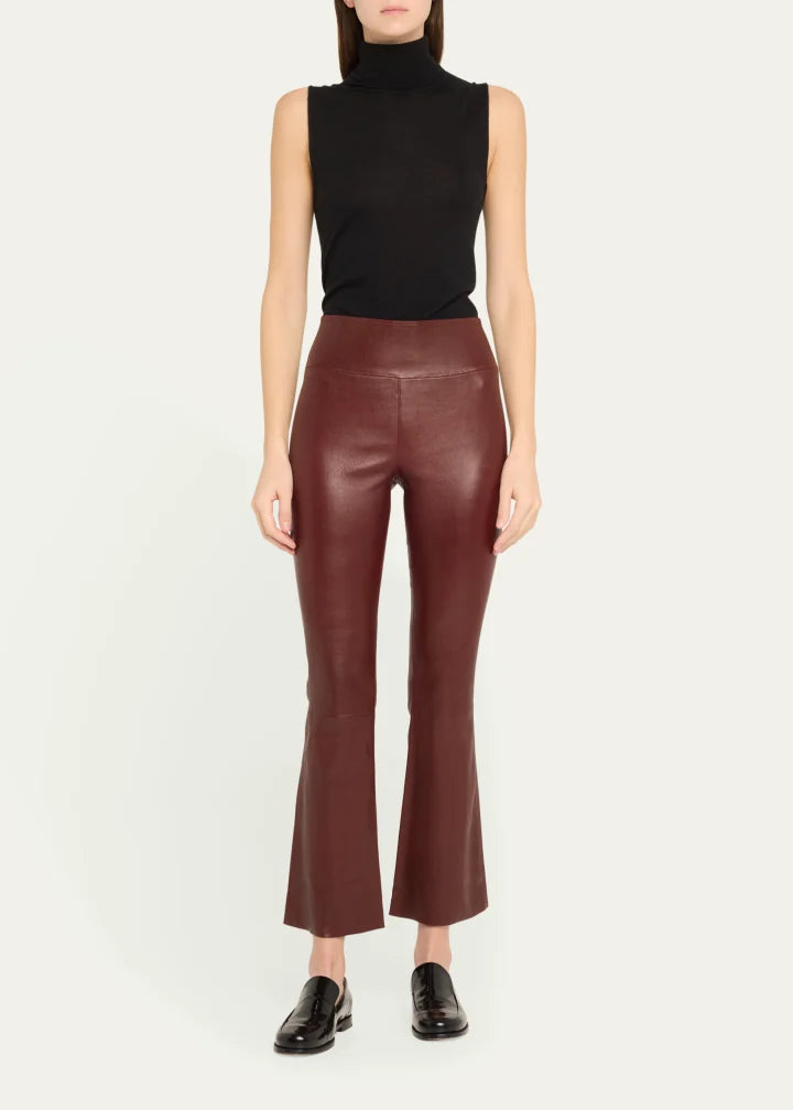 High-Waist Ankle Flare Leather Leggings