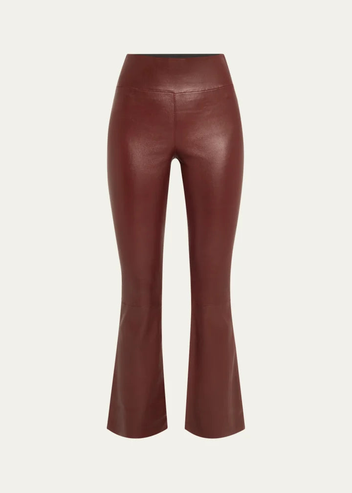 High-Waist Ankle Flare Leather Leggings
