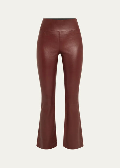 High-Waist Ankle Flare Leather Leggings