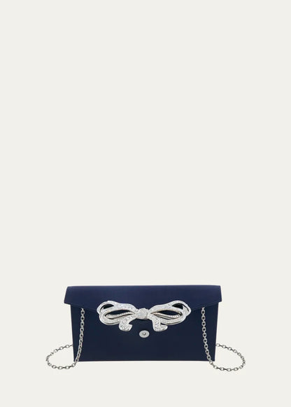 Crystal Bow Satin Envelope Clutch Bag