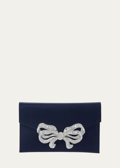 Crystal Bow Satin Envelope Clutch Bag