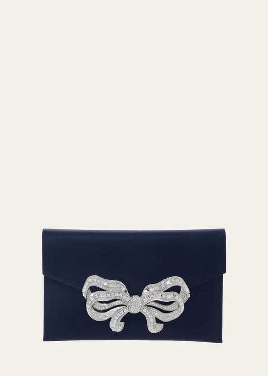 Crystal Bow Satin Envelope Clutch Bag