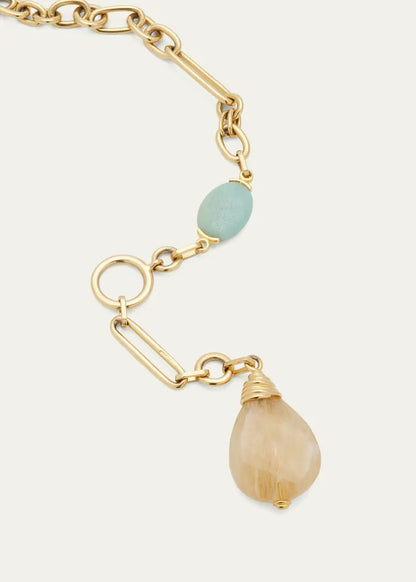 Golden Chain Link Necklace With Stone Pendant