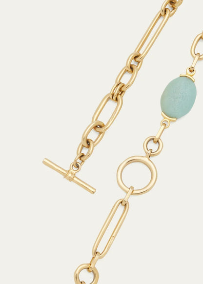 Golden Chain Link Necklace With Stone Pendant