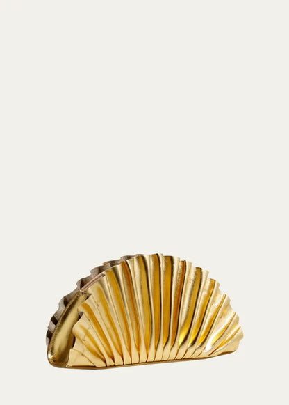 Nala Mini Pleated Metallic Leather Clutch Bag