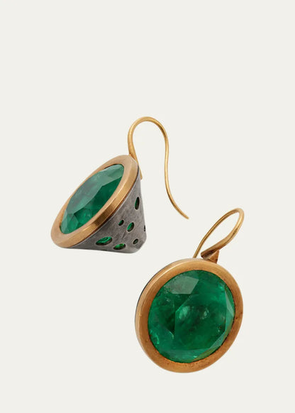 Giant Round Emerald Cone-Shape Earrings