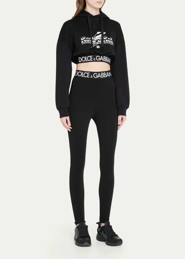 Branded Elastic High-Waist Leggings w/ Detachable Stirrups