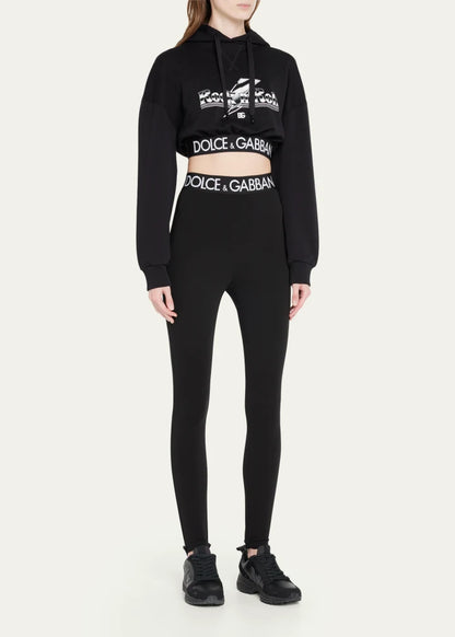 Branded Elastic High-Waist Leggings w/ Detachable Stirrups