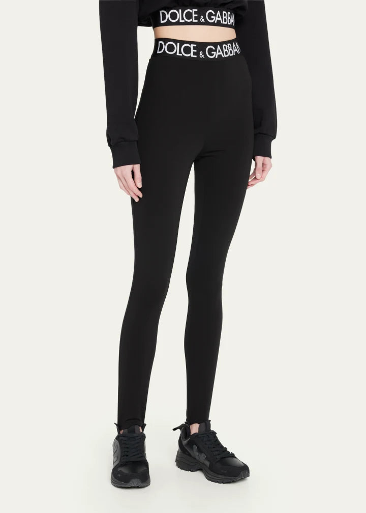 Branded Elastic High-Waist Leggings w/ Detachable Stirrups