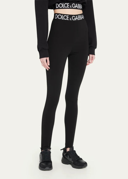 Branded Elastic High-Waist Leggings w/ Detachable Stirrups