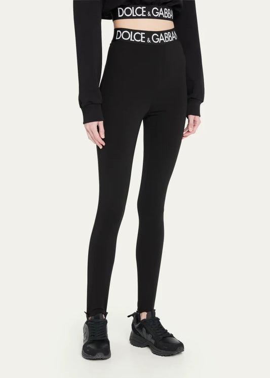 Branded Elastic High-Waist Leggings w/ Detachable Stirrups