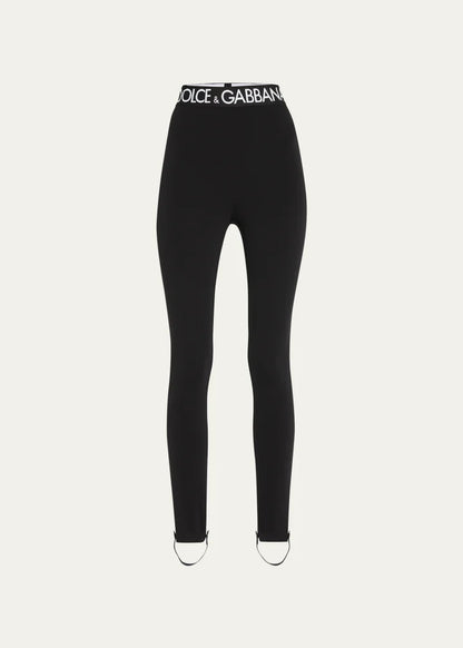 Branded Elastic High-Waist Leggings w/ Detachable Stirrups