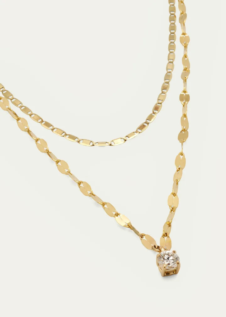 Gold Solo Double-Strand Necklace with Diamond