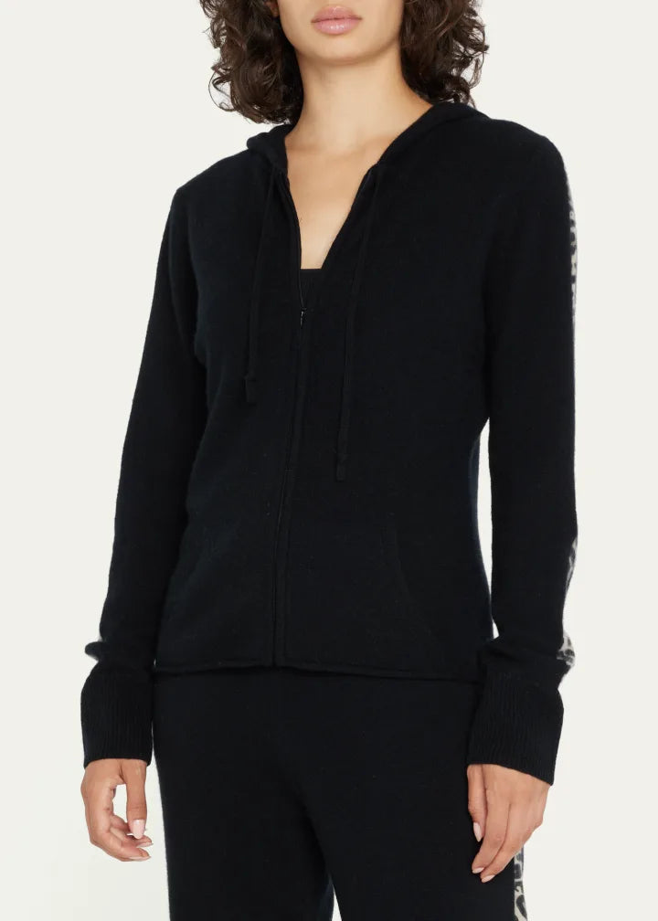 Cashmere Racer Stripe Zip-Front Hoodie
