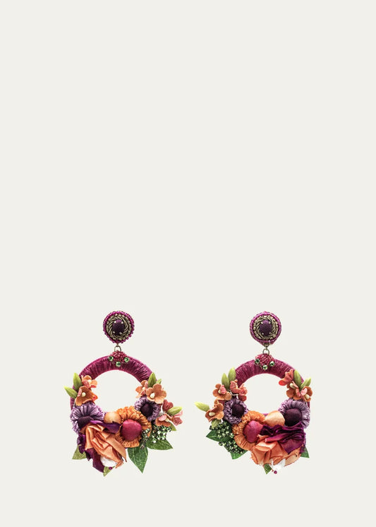 Pink Floral and Ribbon Earrings with Crystal Petals