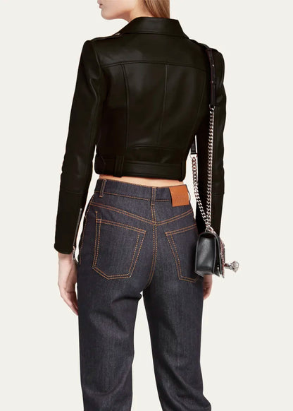 Cropped Leather Biker Jacket