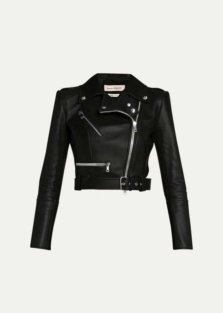 Cropped Leather Biker Jacket