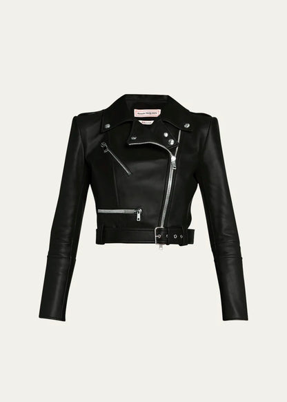 Cropped Leather Biker Jacket