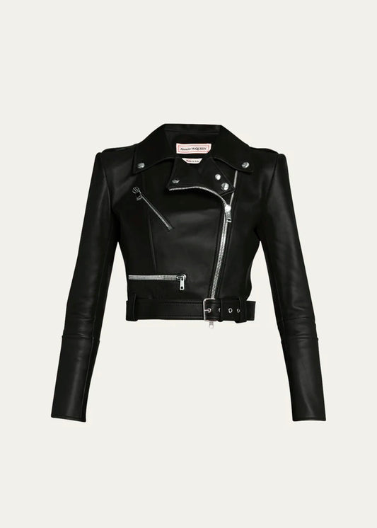 Cropped Leather Biker Jacket