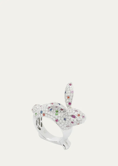 Bunny Ring with Diamonds, Sapphires, Garnets, and Rubies