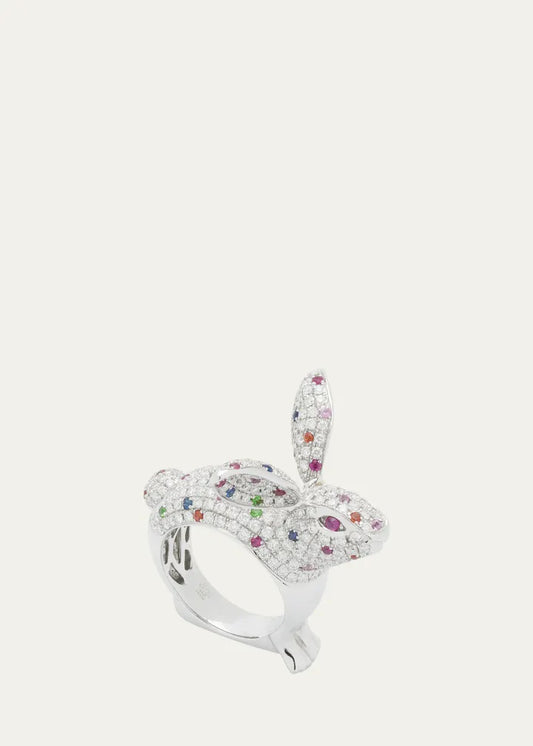 Bunny Ring with Diamonds, Sapphires, Garnets, and Rubies