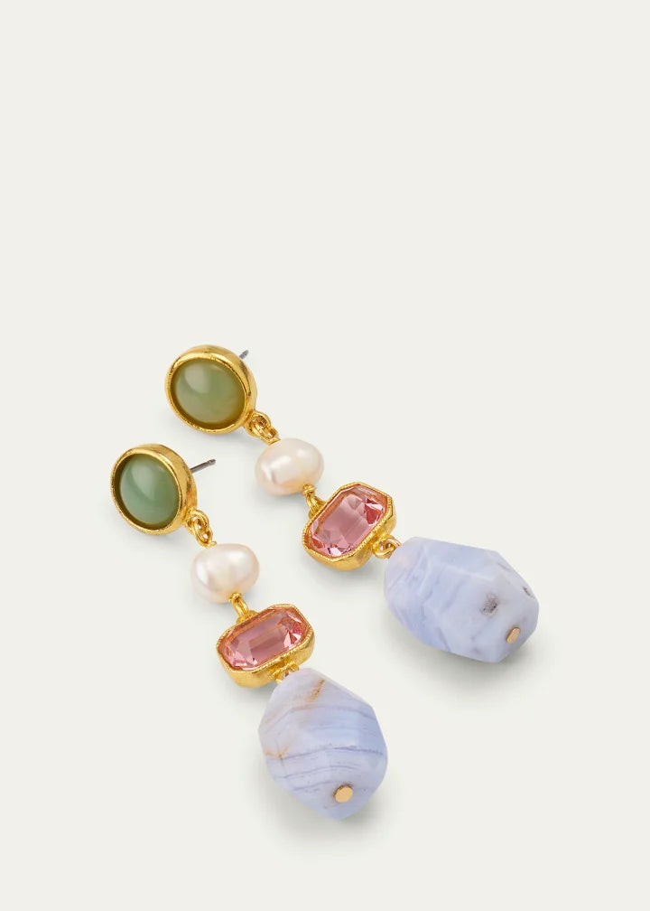 Electroplated Gold Mixed-Stone Drop Earrings