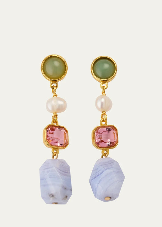 Electroplated Gold Mixed-Stone Drop Earrings