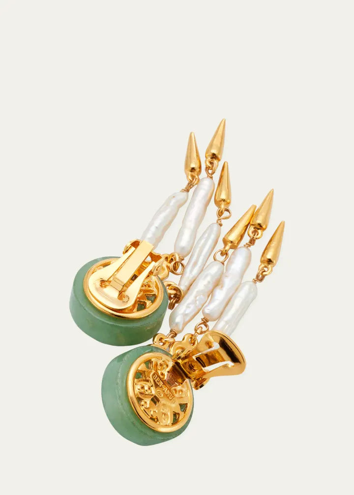 Madre Pearl, Aventurine and Rose Crystal Clip Earrings