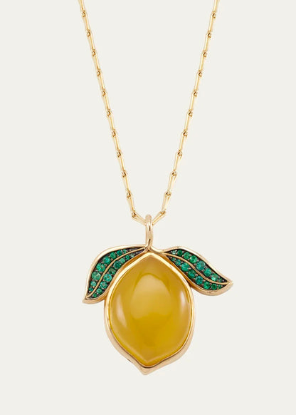 Yellow Opal and Green Emerald Lemon Pendant Necklace