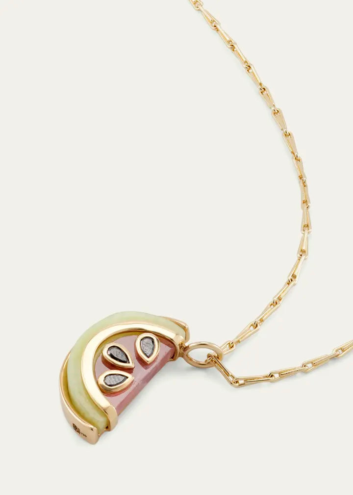 Small Watermelon Pendant Necklace with Black Diamonds