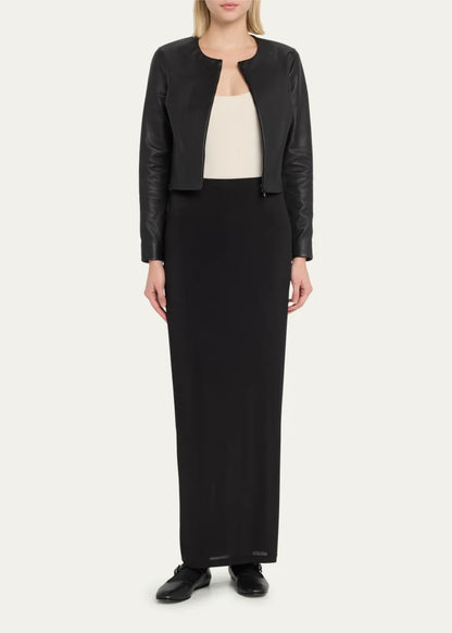 Stretch Leather Long-Sleeve Cardigan Jacket